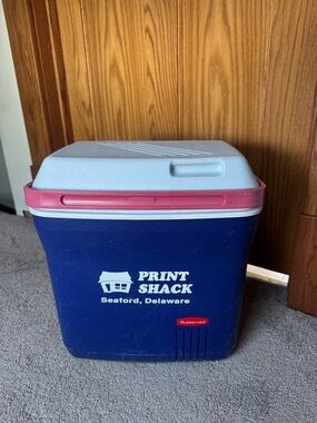 Rubbermaid Blue Cooler Ice Chest Print Shack Seaford Delaware 10 Qt Vintage